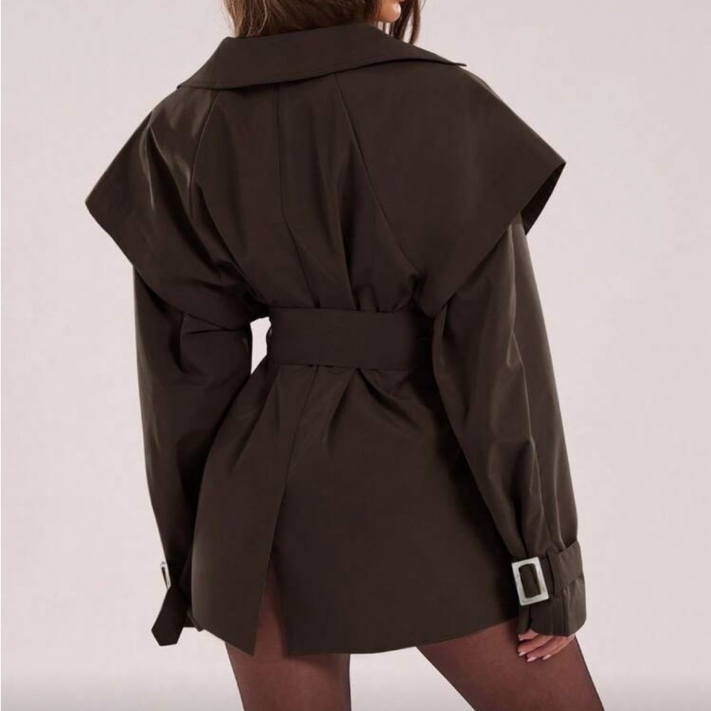 Dark brown trench coat belted jacket - Picture 5 of 8